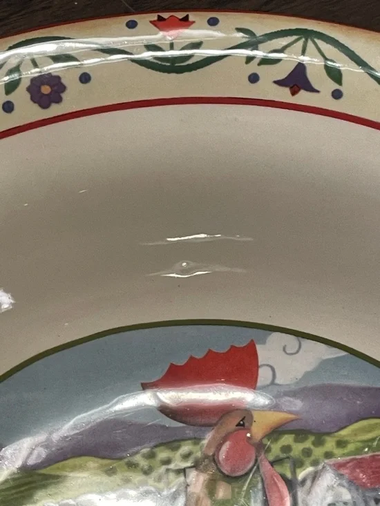 Jim Shore Multicolor Rooster Decorative Serving Bowl - Green, Red, Cream - Picture 6 of 8